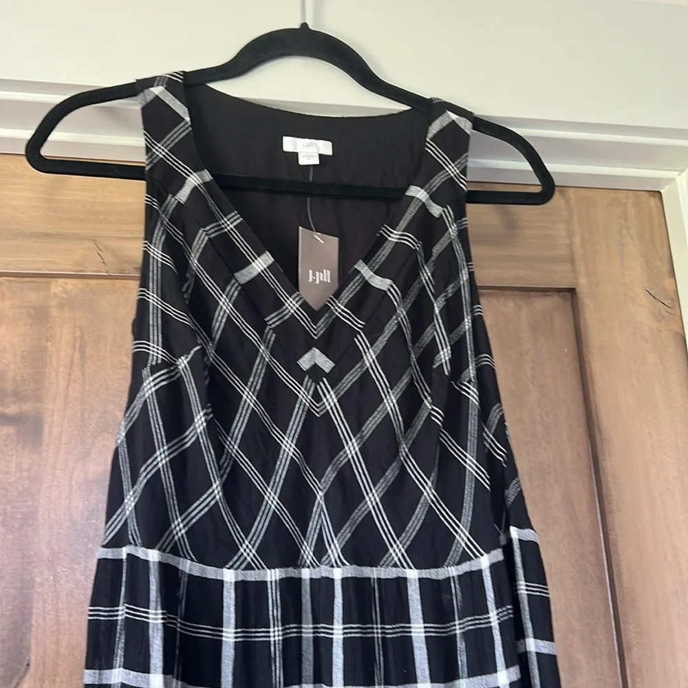 NWT J. Jill Black White Mixed Print Plaid Print Midi Dress - Picture 5 of 10